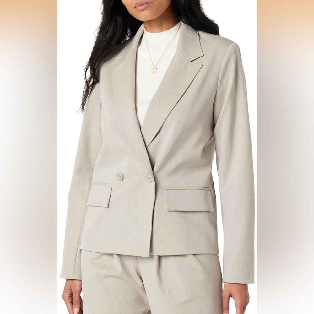 NWT The Drop Liza Relaxed Double Breasted Blazer, Heather Cream, Size L - Picture 2 of 9